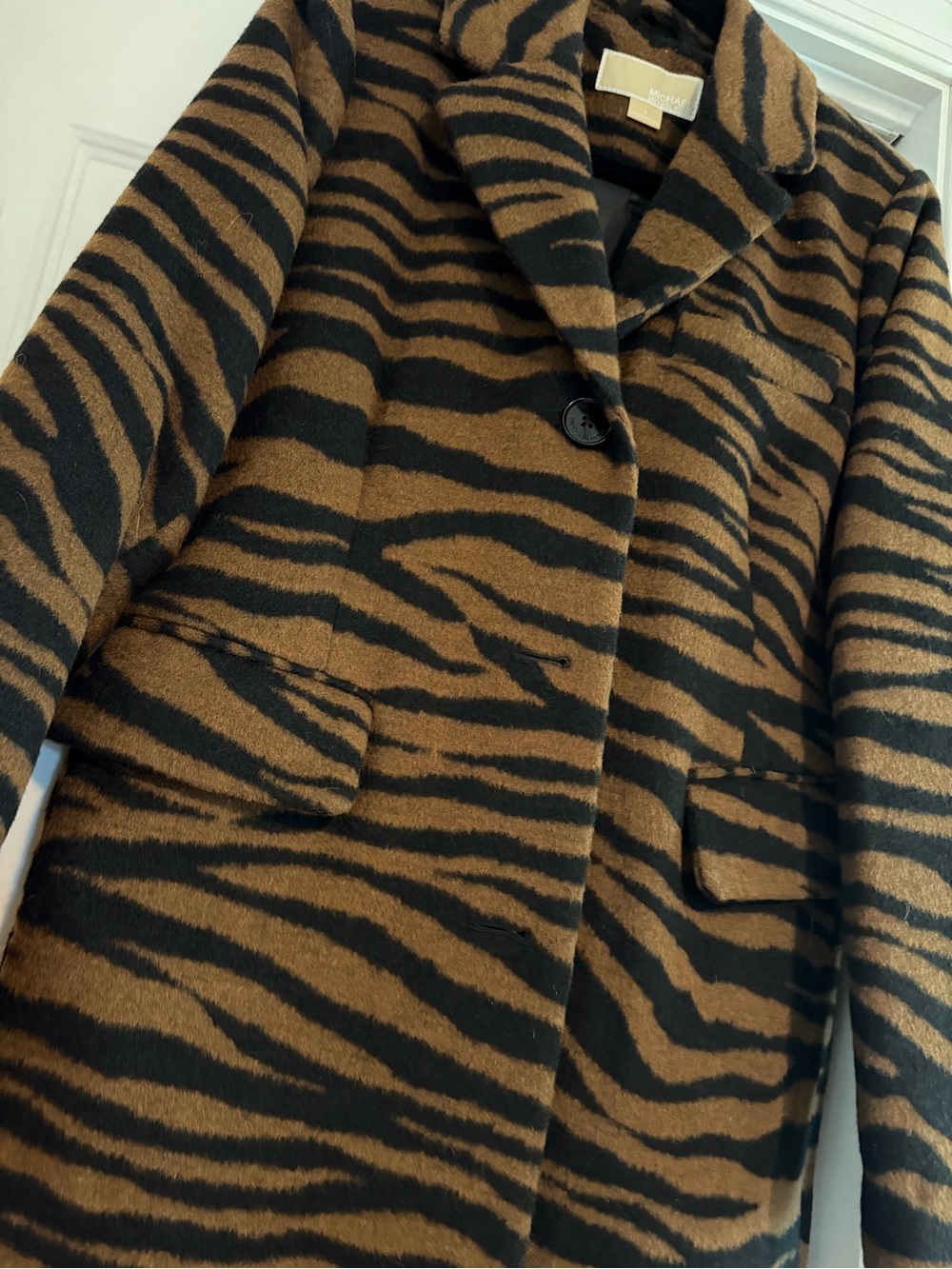 MICHAEL Michael Kors Tiger-Print Coat in Brown & Black - Picture 4 of 5